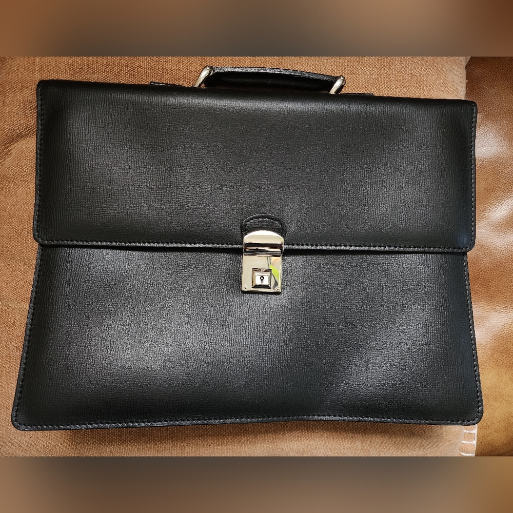 Vintage Pineider Double Gusset Black Leather Briefcase